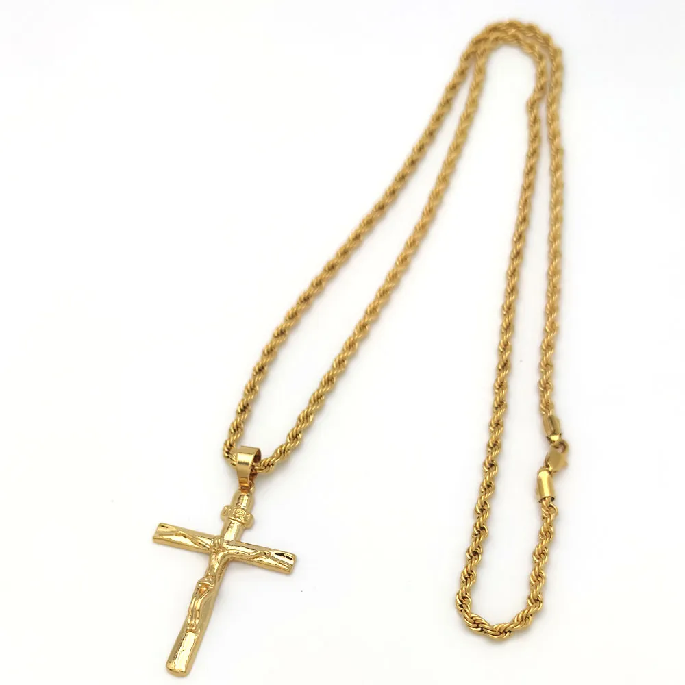 Lot - Italian 18ct gold curb link necklace with 18ct gold cross crucifix  pendant, 42 grams