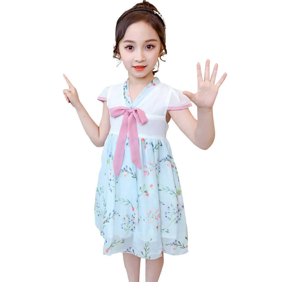 Robe d'été pour filles Style chinois fille Patchwork enfants fleur motif Costume 210528