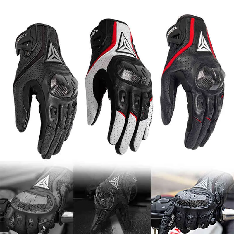 Motorcycle Breathable Leather Touchscreen Full Finger Seasons Gloves with Carbon Fiber Hard Knuckle Anti-fall Protect