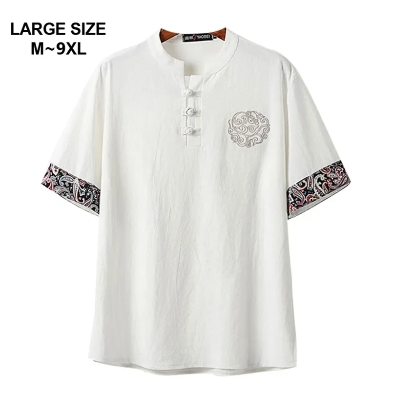 Style chinois grande taille M-9XL hommes d'été décontracté col en V blanc à manches courtes T-shirt homme T-shirts hauts 5XL 6XL 7XL 8XL 9XL 210716