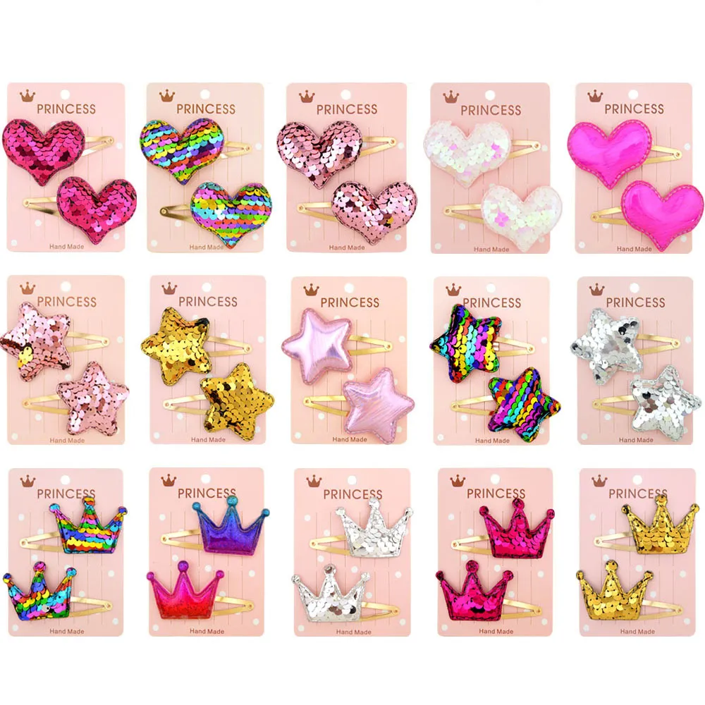 Baby Hair Clips Barrettes Kids Crown heart shape barrette Toddler BB Hairpins Clippers Girls headwear Solid Two sides color Hair Accessories 2PCS/PAIR YL035