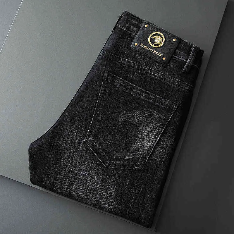 Jeans Autumn Mäns Slim Fit Little Feet International Koreanska Eagle Print Fashion Brand