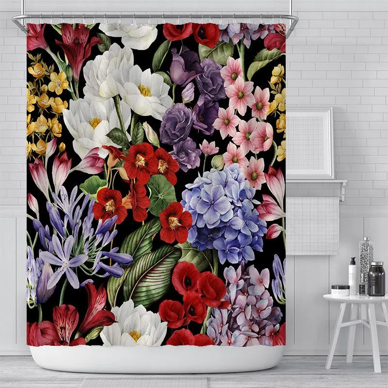 Duş perdeleri bitki kumaş banyo perdesi gerçek s gül çiçekleri modern soyut mistisizm su geçirmez banyo ile 12 adet kanca