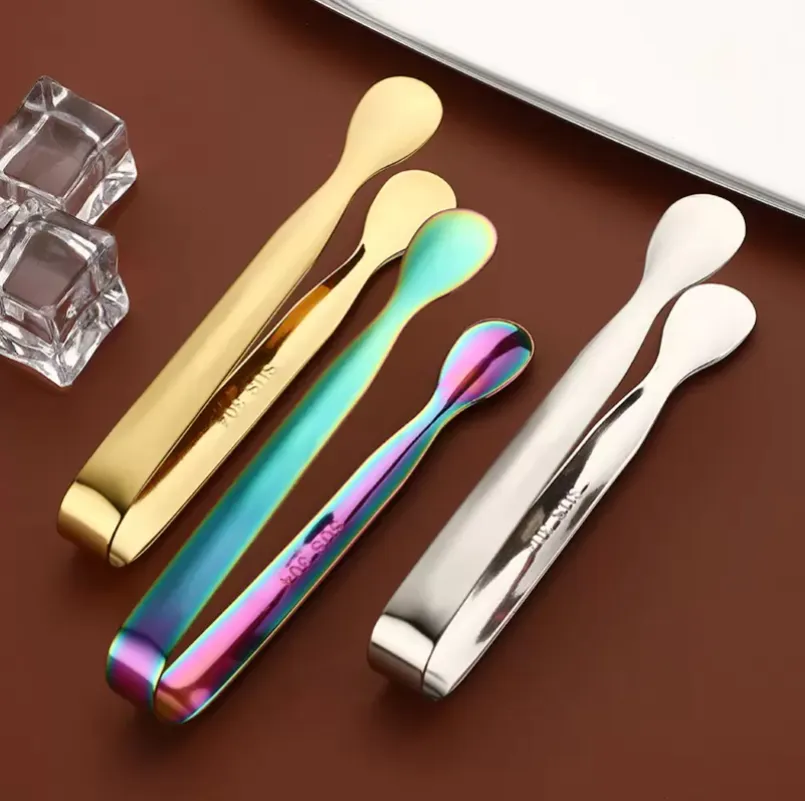 Pinza per ghiaccio in acciaio inossidabile Utensili da bar da cucina con bordo liscio Clip per zucchero per caffè Multifunzione Mini Ices Cube Clip per tazza da tè Xu 0120