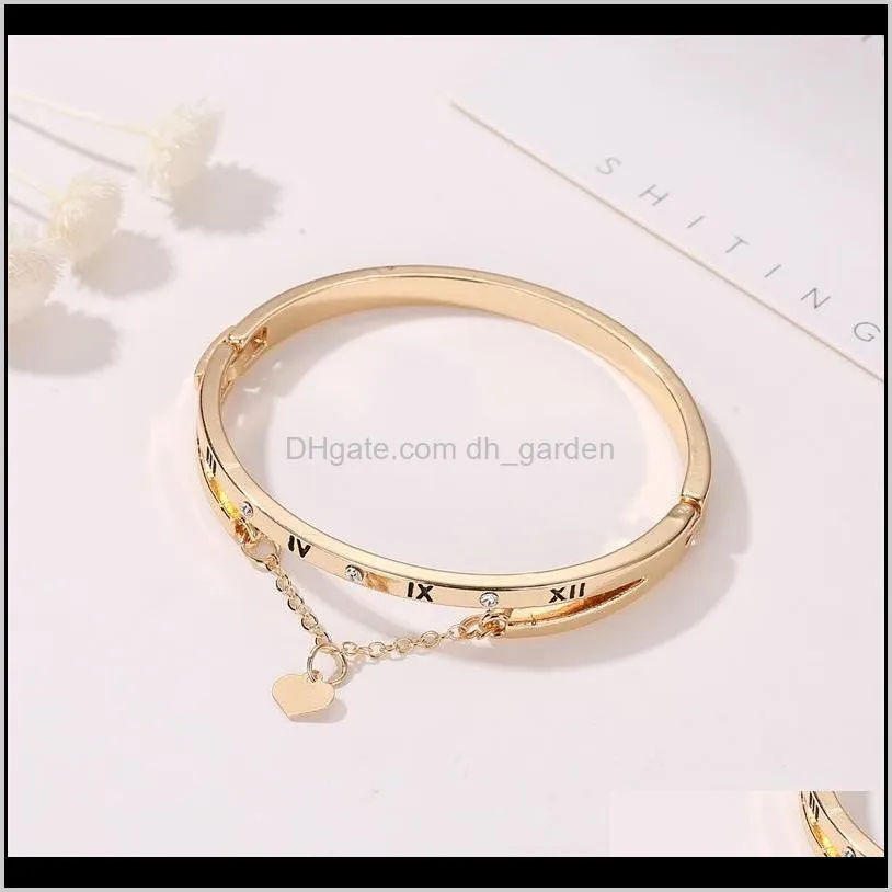 2019 new zircon roman numerals bracelets & bangles women fashion jewelry crystal cuff bangle love heart pendant bracelet