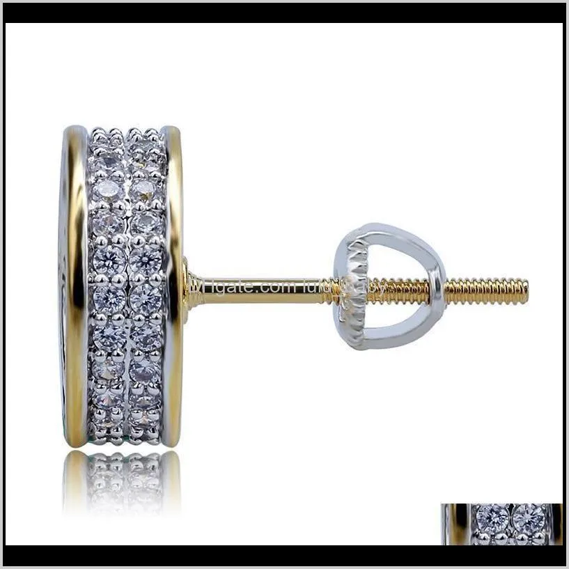 hip hop screwback stud earrings cylinder shape shining white zircon dangle earrings gold plated vintage geometric jewelry wholesale