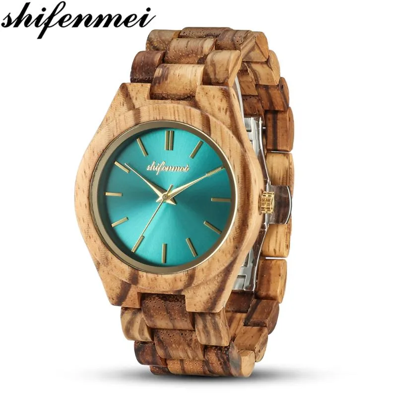 ساعات المعصم Shifenmei Wood Watch Women Watches Fashion 2021 Quartz Wooden Pindimate Bracelet Clock Zegarek Damski