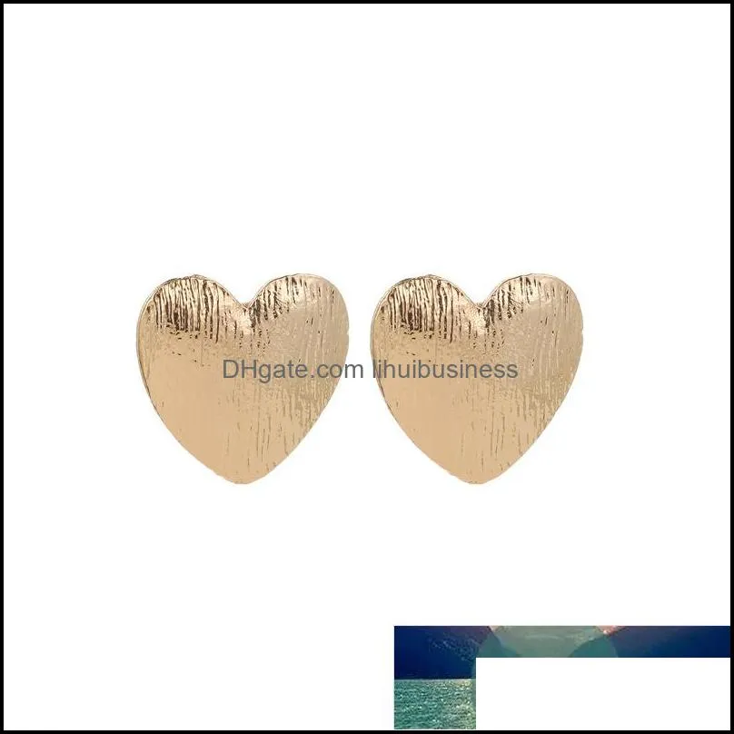 Big Heart Earrings Exaggerated Metal Frosted Heart Stud Earrings For Women Gold Silver Color Earing Jewelry Kolczyki Pendientes