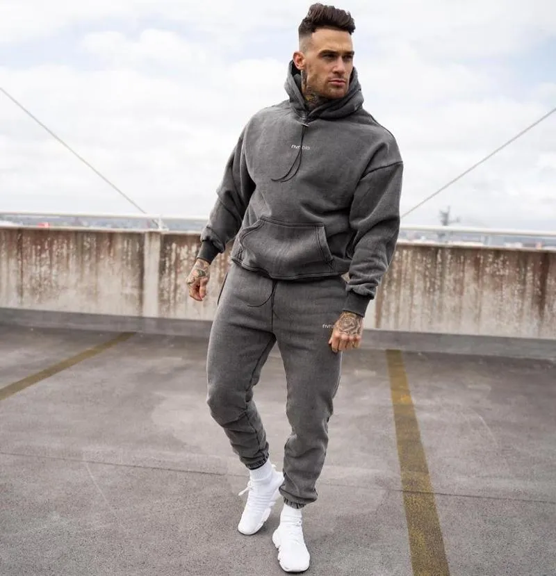 Men Hoodie Set Tracksuit Sweatshirt Sets Cotton + Sweatpants