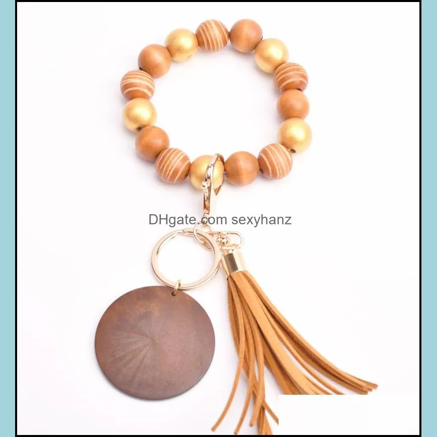 Colorful Wooden Bead Keychain Fashion Personalized Tassel Bracelet Key Ring for Women 17 Colors GWE11312