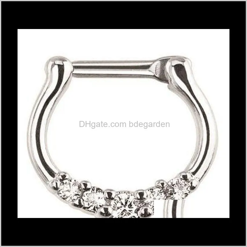 surgical steel septum clicker nose ring punk women men zircon nose hoop body ps0894