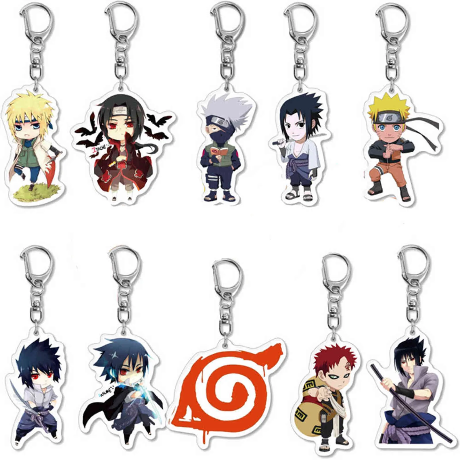 20PCS/alot Anime Cartoon Keychain Acrylic Uchiha Sasuke Double Sided Transparent key Chain Jewelry For Fans Gifts H1126