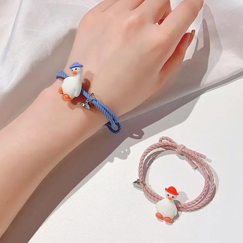 Bracelet amitié magnétique élastique avec perle et forme cœur 1 paire •  Joli Bracelet