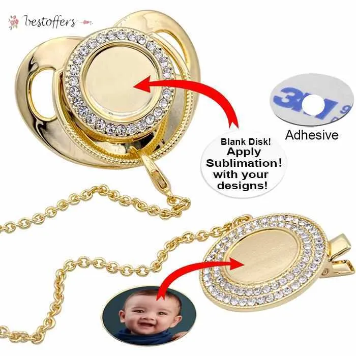 Customize Sublimation Blanks Bling Pacifier with Clip Necklace Crystals Party Favor For Baby Keepsake Brithday Gifts Tiktok BJ23