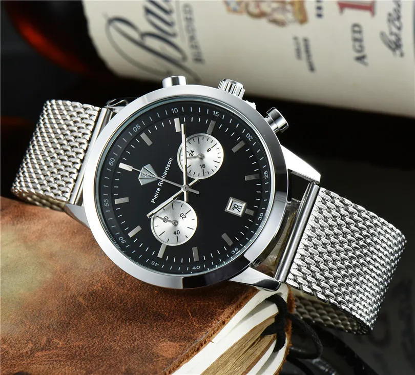 AAA big brand designer men`s casual watch stainless steel quartz multi-time zone automatic calendar mesh belt men`