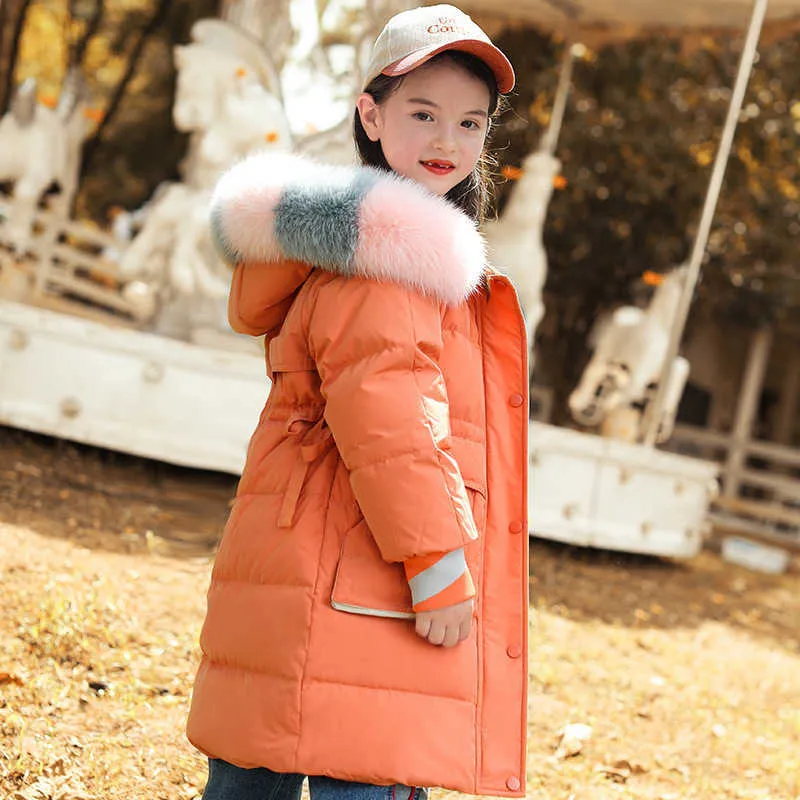 -30winter Coats för tjejer Tjockt kläder Snöskit Varm Big Fur Collar Hooded Tjockrock Tonåring Boys Kids Parka Jackor TZ729 H0910