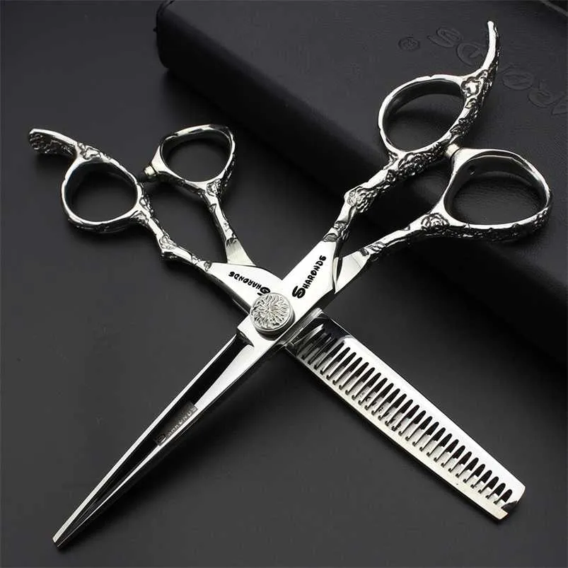 5.5/6/7/7.5 Inch Professional Barber Scissors Japan 440c Salon shears Shop Cutting Shears Set Razor Hairdressing 211224