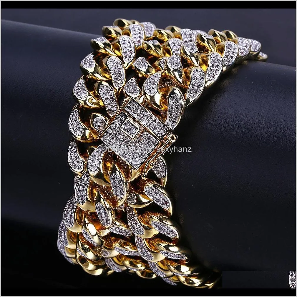 Chains Necklaces & Pendants Jewelry Drop Delivery 2021 Hip-Hop Men Cuban Big Gold 14 Mm Stereo Micro-Zircon Necklace Water Wave Chain Selling