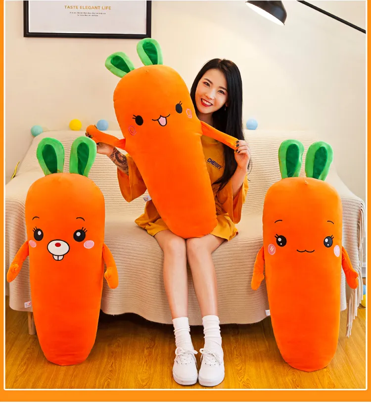 Peluche lungo a forma di carota imbottito in cotone, bambola vegetale con grande cuscino creativo. Il regalo preferito dai bambini