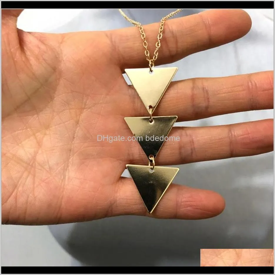 fashion jewelry three triangle pendant contacted gold and silver plated with metal chain women sweater necklace