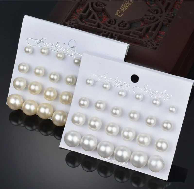 Układki na kobietę moda biała perłowe kolczyki do kolczyków na kolczykach kobiet biżuteria dama 6 mm/8 mm/10 mm/12 mm mieszanka rozmiar 1 karta 12 par Pearls