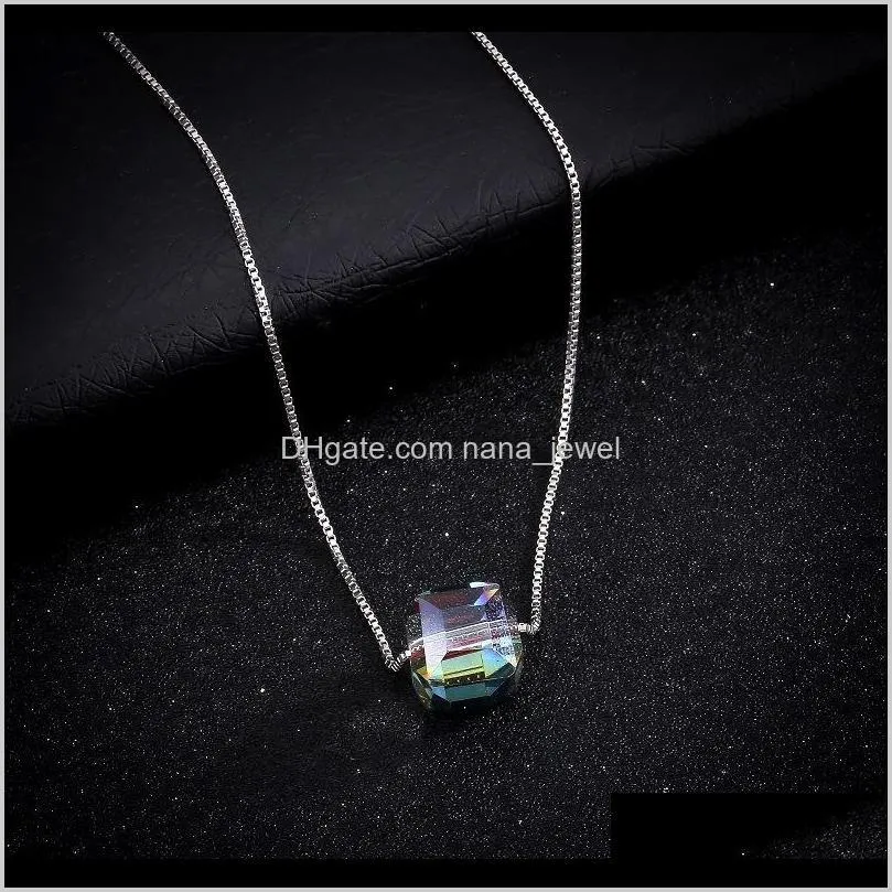 Geometric Square Crystal Necklace Necklaces Imitation Zircon Three-dimensional Square Pendant Chain Necklace WAJ0782