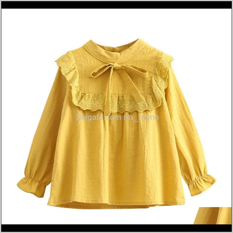 cotton blouse for girls spring autumn 2 3 4 5 6 7 8 9 10 years children long sleeve kids baby girl bow solid blouses shirts 210305