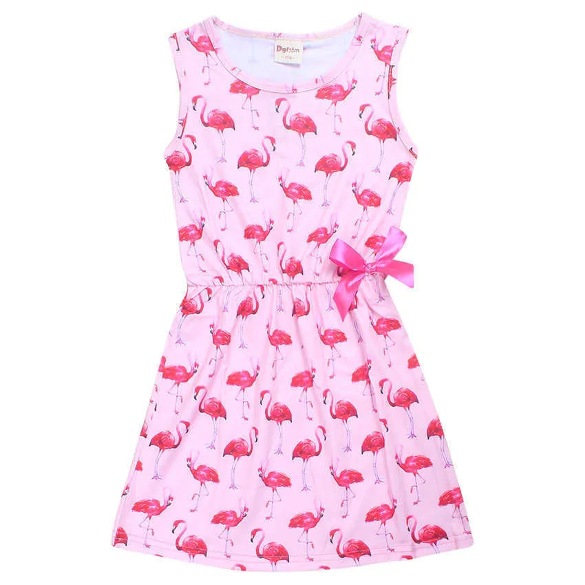 Flamingo Girl Dress Summer Sukienki bez rękawów dla Dziewczyn Dzieci Nastolatki Wzory Swan Baby Kids Clothes Princess Dresses Q0716