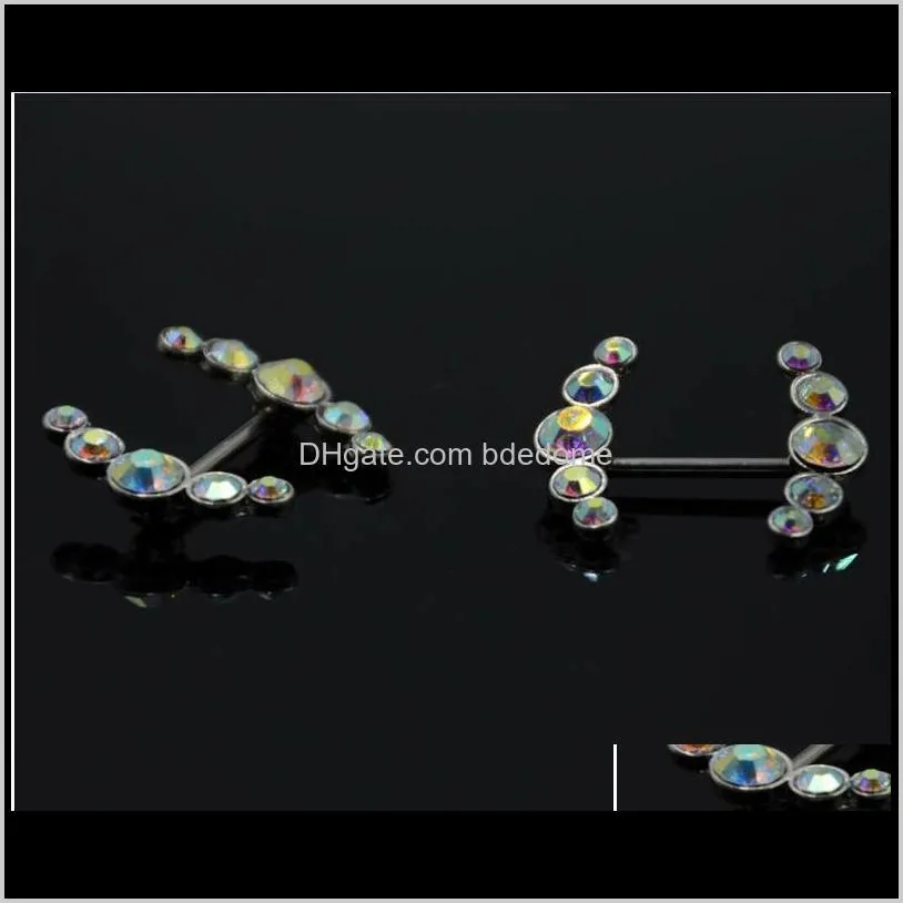 Drop entrega 2021 Bom! J￳ias an￩is de j￳ias cinco mamilos de barbell de diamante branco AB 1Dot6x16mm nas duas extremidades que vendem o anel de mamilo corporal m1pjl