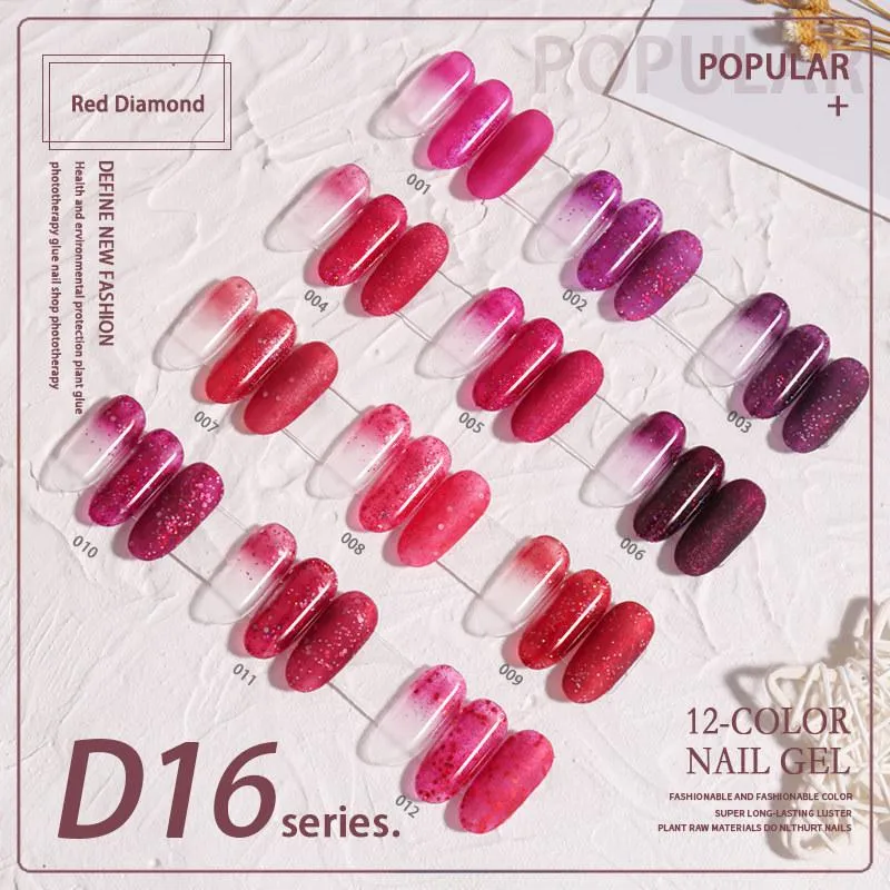 Nail Polish Color Rainbow Gel 7.5ml Red Sequins Platinum Shiny Diamond UV Varnishes Soak Off 12 Set Manicure Art