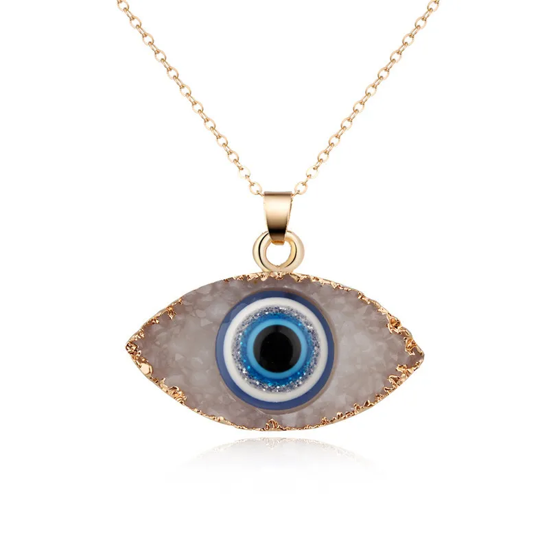 Handmade Resin Evil Eye Druzy Drusy Evil Eye Pendant Necklace For