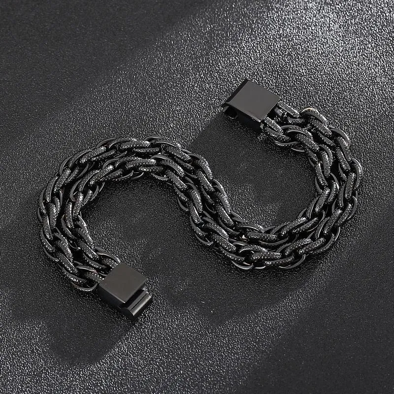 Bracelets porte-bonheur Double couche noir acier inoxydable hommes Bracelet hommes chaîne bracelets brassard bijoux Pulseras Hombre