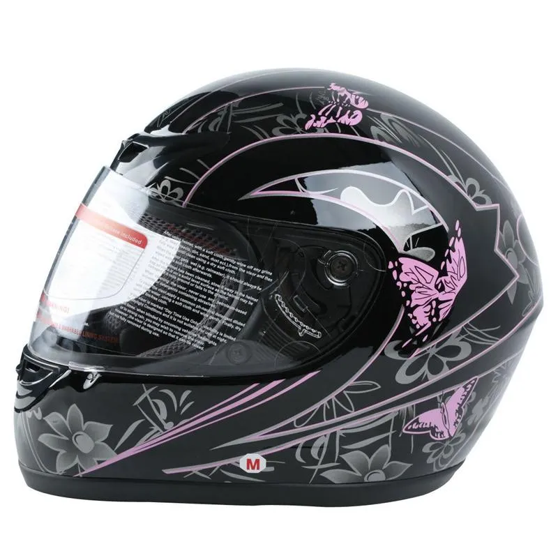 Caschi da motociclista protettivi UV per casco integrale da strada per sport da strada a farfalla nera rosa per adulti