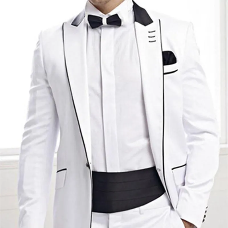 Mäns kostymer blazers 2021 vita formella män kostym tuxedos brudgummens män bröllopsfest middag brudgum man blazer (jacka + byxor + slips)