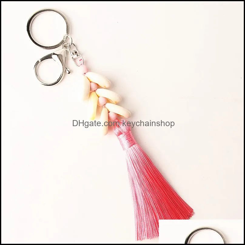 1Pc Boho Style Colorful Keychain Shandmade Shell With Long Tassel Alloy Keyring For Women Girl Bag Accessories Gift E2281-E2285