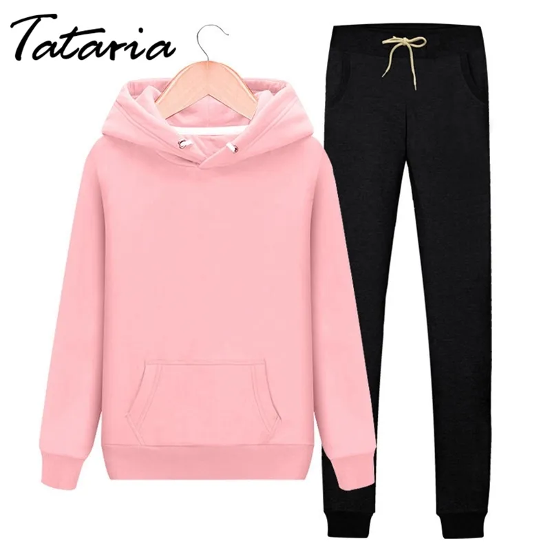 2 Piece Tracksuit Women Pink Hoodie Sweatshirt Female Sport Pullover Suits 's Suit Set for 210514