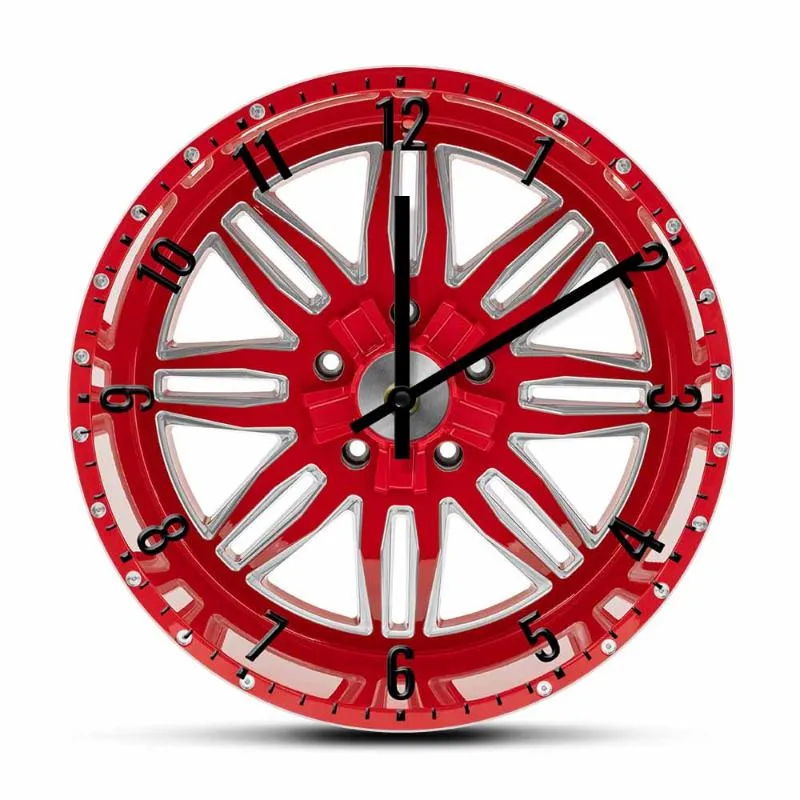 Wall Clocks Red Car Wheel Mechanic Clock Modern Design Garage Tire Decorative Watch Auto Repair Shop Artwork Timepieces