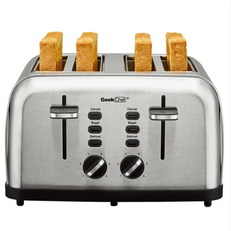 Großhandel Lebensmittelverarbeitungsgeräte Toaster 4 Scheiben Geek Chef Edelstahl Extrabreiter Schlitz mit Dual-Bagel-Funktion Herausnehmbare Krümelschalen Automatisches Pop-Up