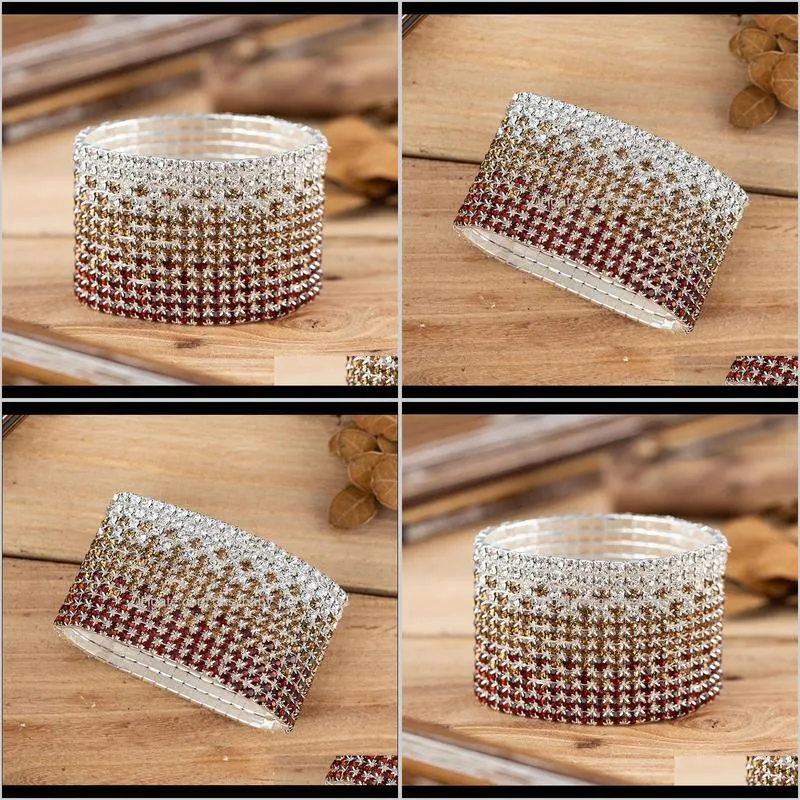 12 rows clear and brown crystal rhinestone bangle bracelet silver plated wedding bridal wide crystal stretch bracelet for woman