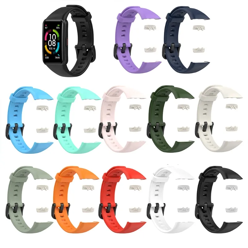 Med Clip Smart Watch Replacement Silicone Bands Strap för Huawei Honor Band 6 Pro Arg-B19 FRA-B19