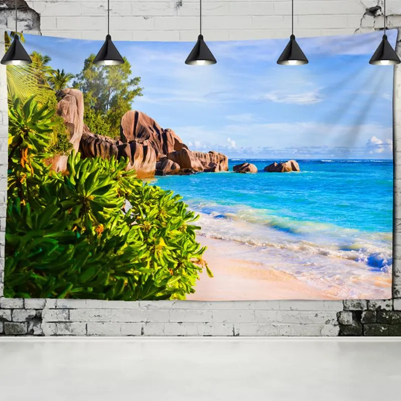 Tapestries Seaside landschap Tapestry Cruise schip Muur Hangende bos Boheemse kunstslaapkamer Home Decor achtergronddoek