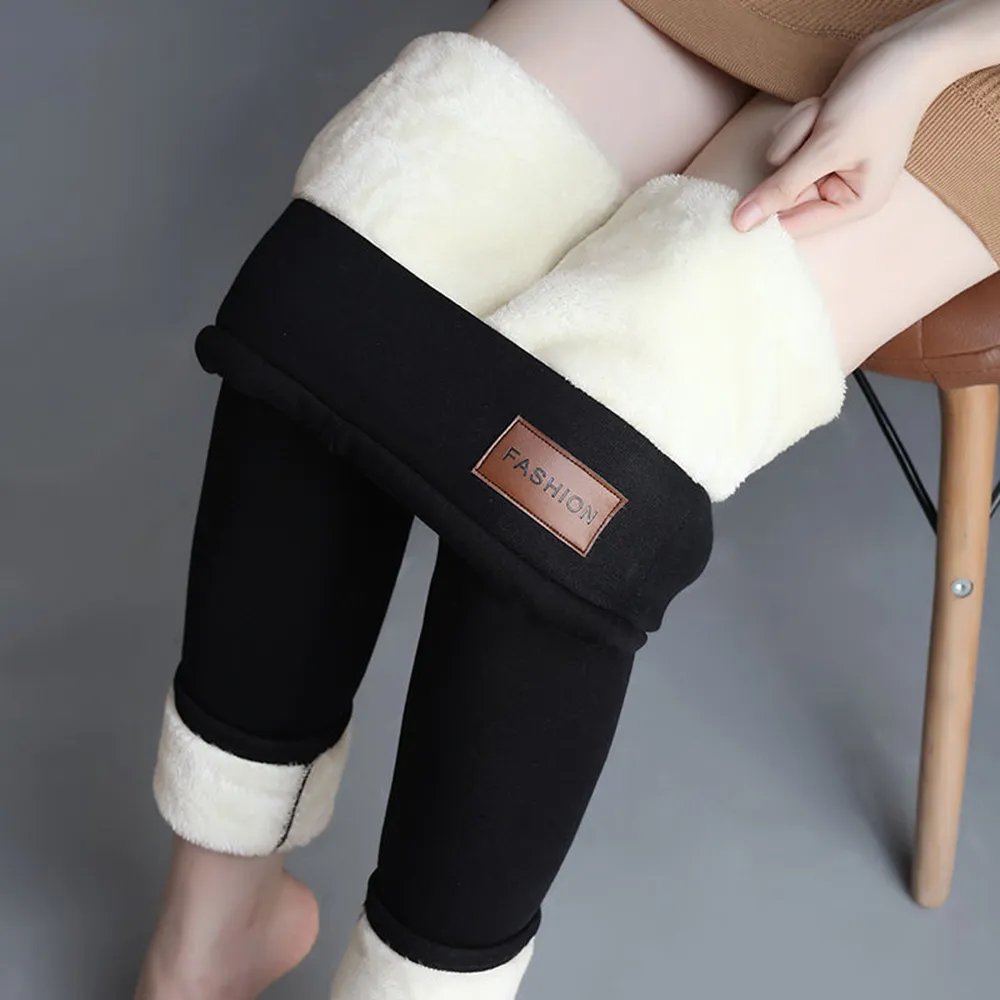 Vinter Kvinnor Varm Leggings Skinny Tjock Lamb Cashmere Byxor Plus Size High Waist Wool Fleece Koreansk stil Modebyxor