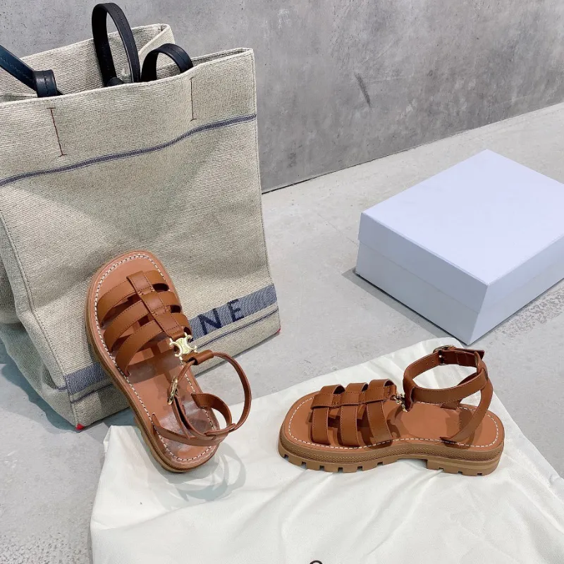 Topkwaliteit Clea Triomphe Gladiator stevige sandalen verstelbare gesp enkelband plantaardige flats schoenen platform luxe ontwerpers Dia s