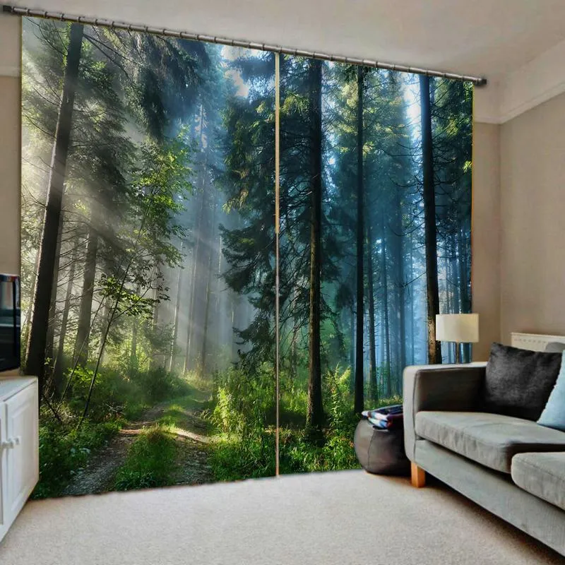 Curtain & Drapes Custom Any Size Digital Print Idyllic Forest Tree Landscape Shower Curtains For Living Room Bedroom Home