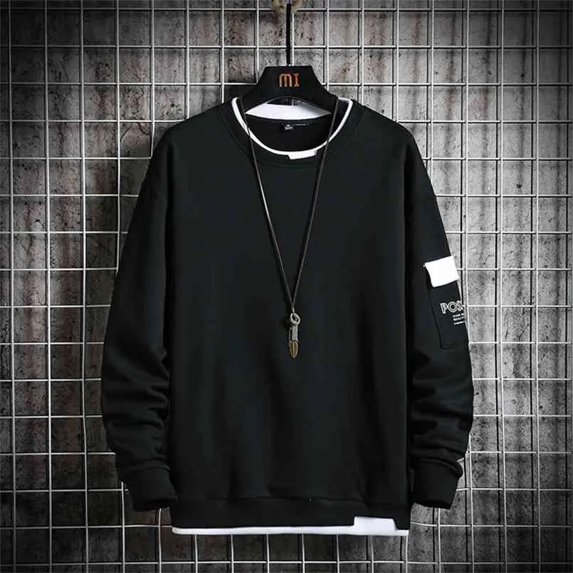 Mężczyźni Czarny Crewneck Bluza Spring and Autumn Mężczyźni O-Neck Koszula Z Długim Rękawem Koszula Hip Hop Moda Pullover Bluza Poliester 210819