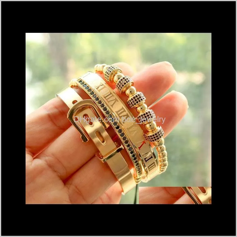 4pcs/set hot men titanium steel roman numeral bracelet horseshoe buckle bangles pulseira bileklik handmade jewelry