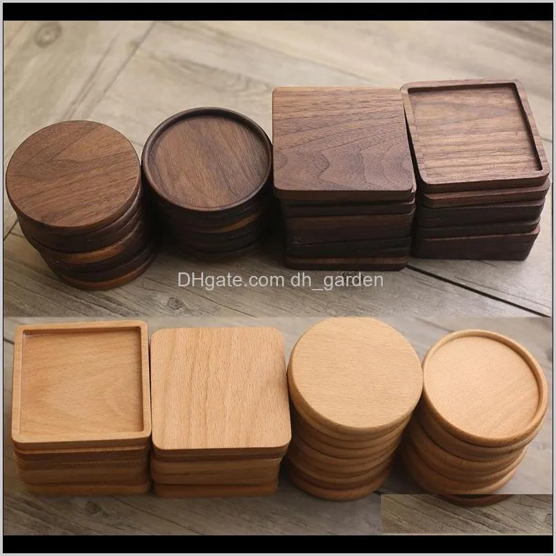 wooden coasters black walnut beech cup mat bowl pad round square coffee tea cup mats dinner plates kitchen bar tool customizable dbc