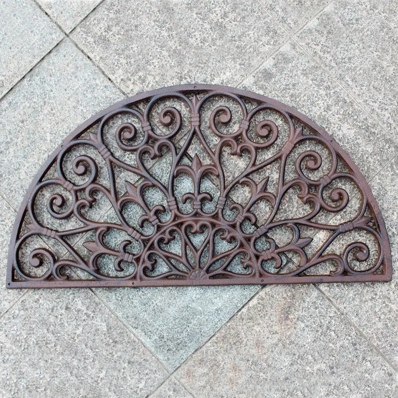 Żelazo Wycieraczka Pół Circle Księżyc Antique Styl Dekoracyjne Metalowe Drzwi Mata Brown Vintage Home Ogród Yard Patio Zawiaski Drzwi Drzwi Ornament Rzemiosło Ogrodnictwo