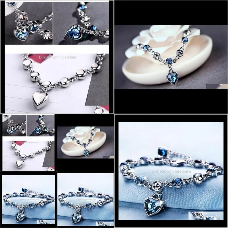 heart of ocean blue zircon charms bracelet love diamond girl`s best gift gioielli women`s bracelet