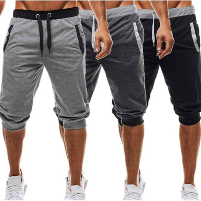 Pantalones deportivos para hombres ocio atlético siete-centavo 3/4 pantalones recortados corriendo Hombres Fitness Sweetpants 210629